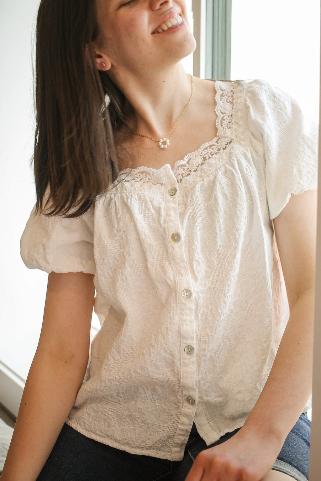 Lucy Necklace in Freshwater Pearl by Rose & Clay