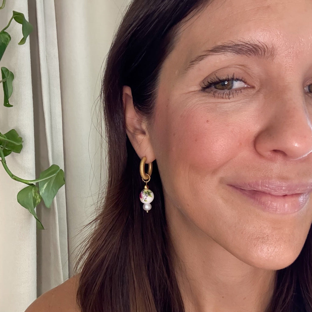 Floral Bead Huggie Hoop Charms