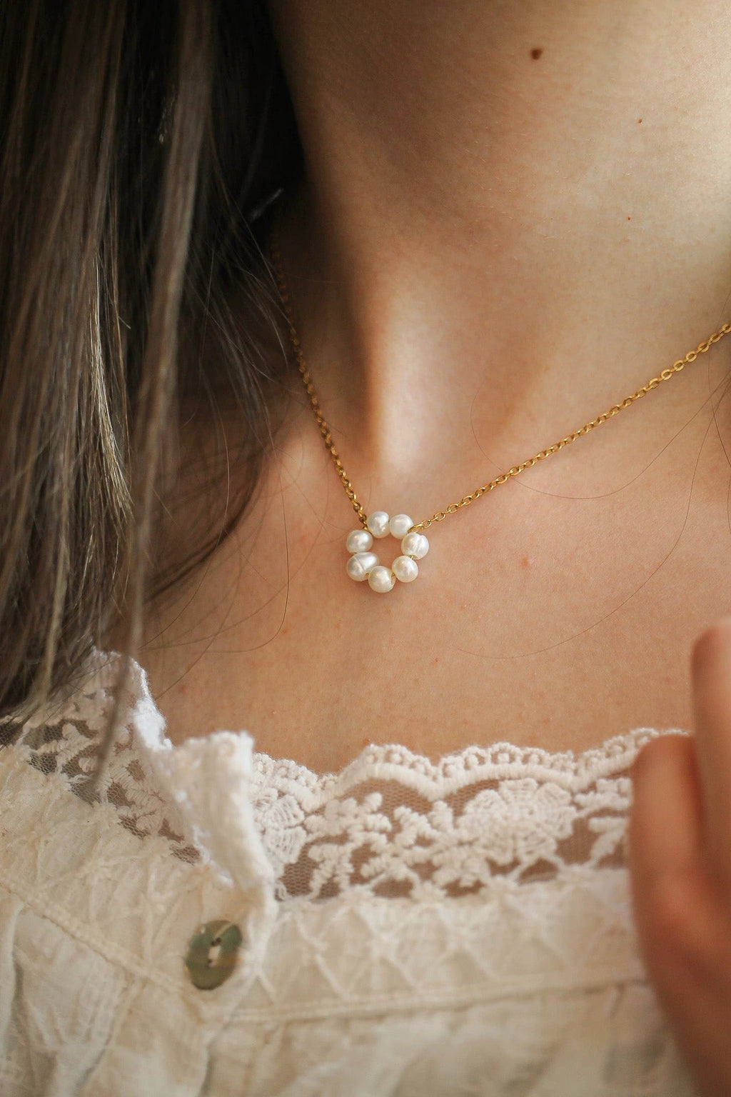 Lucy Necklace in Freshwater Pearl by Rose & Clay