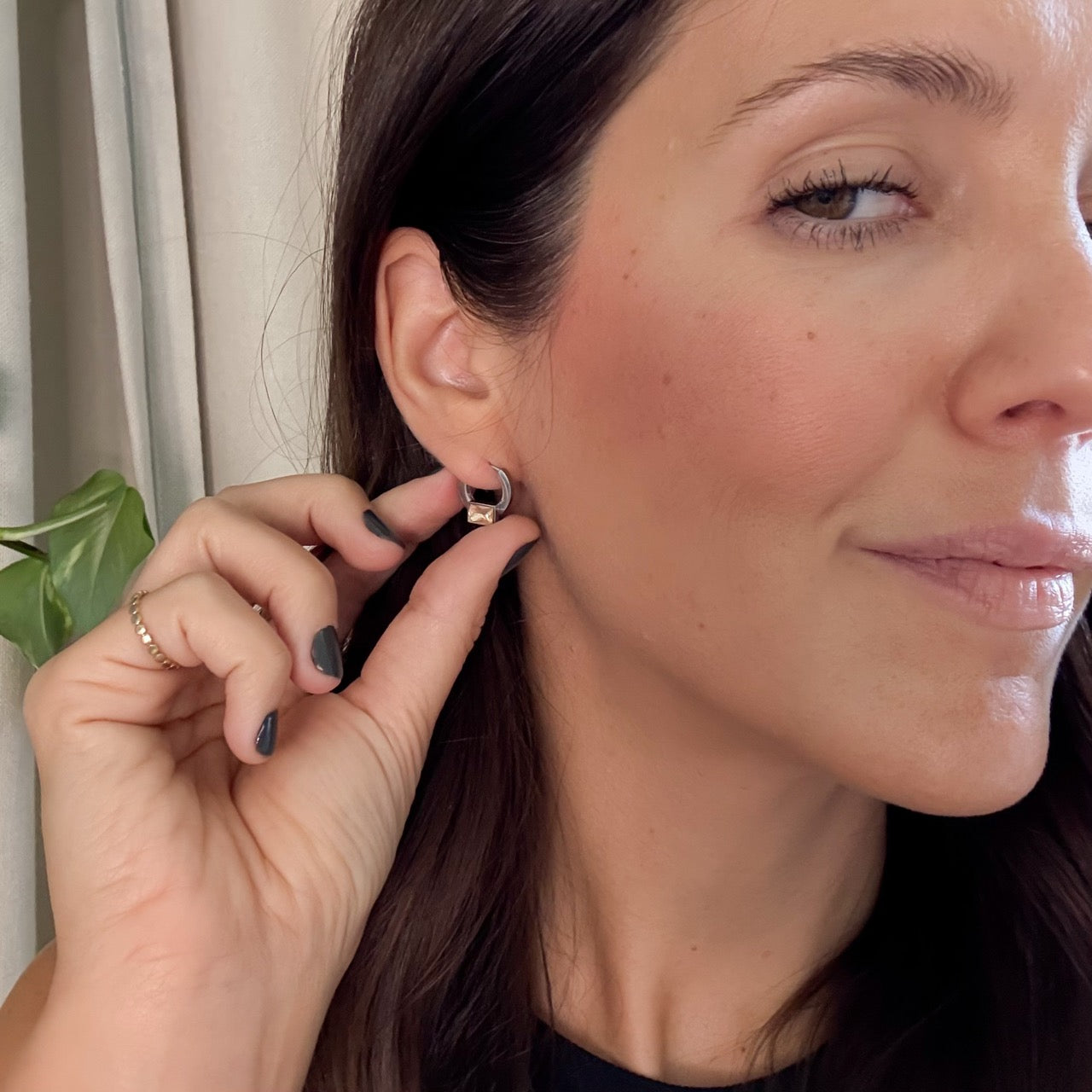 Blush Baguette Huggie Hoop Earrings