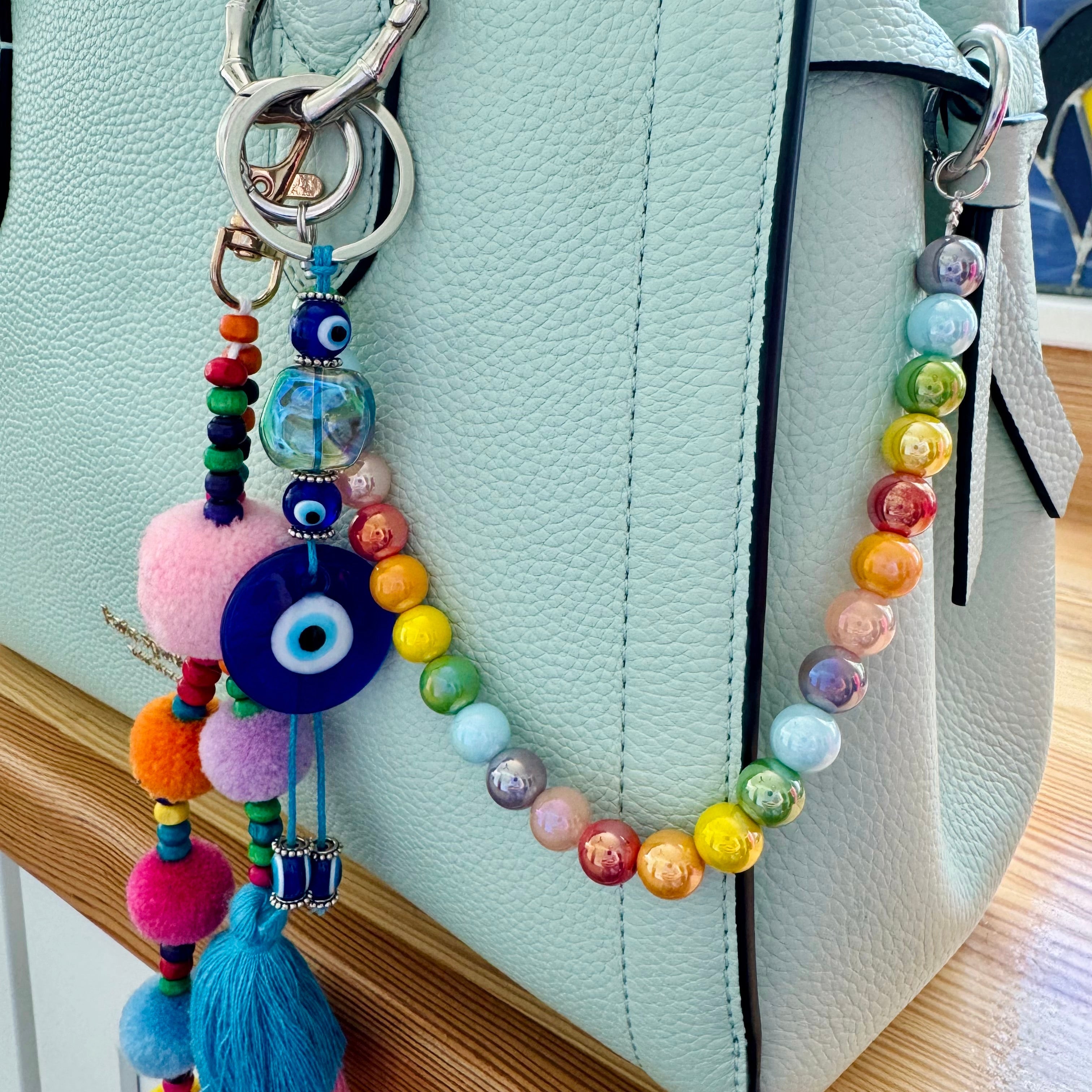 Rainbow Beaded Keychain Wristlet / Phone Lanyard Strap / Bag Chain Purse Charm