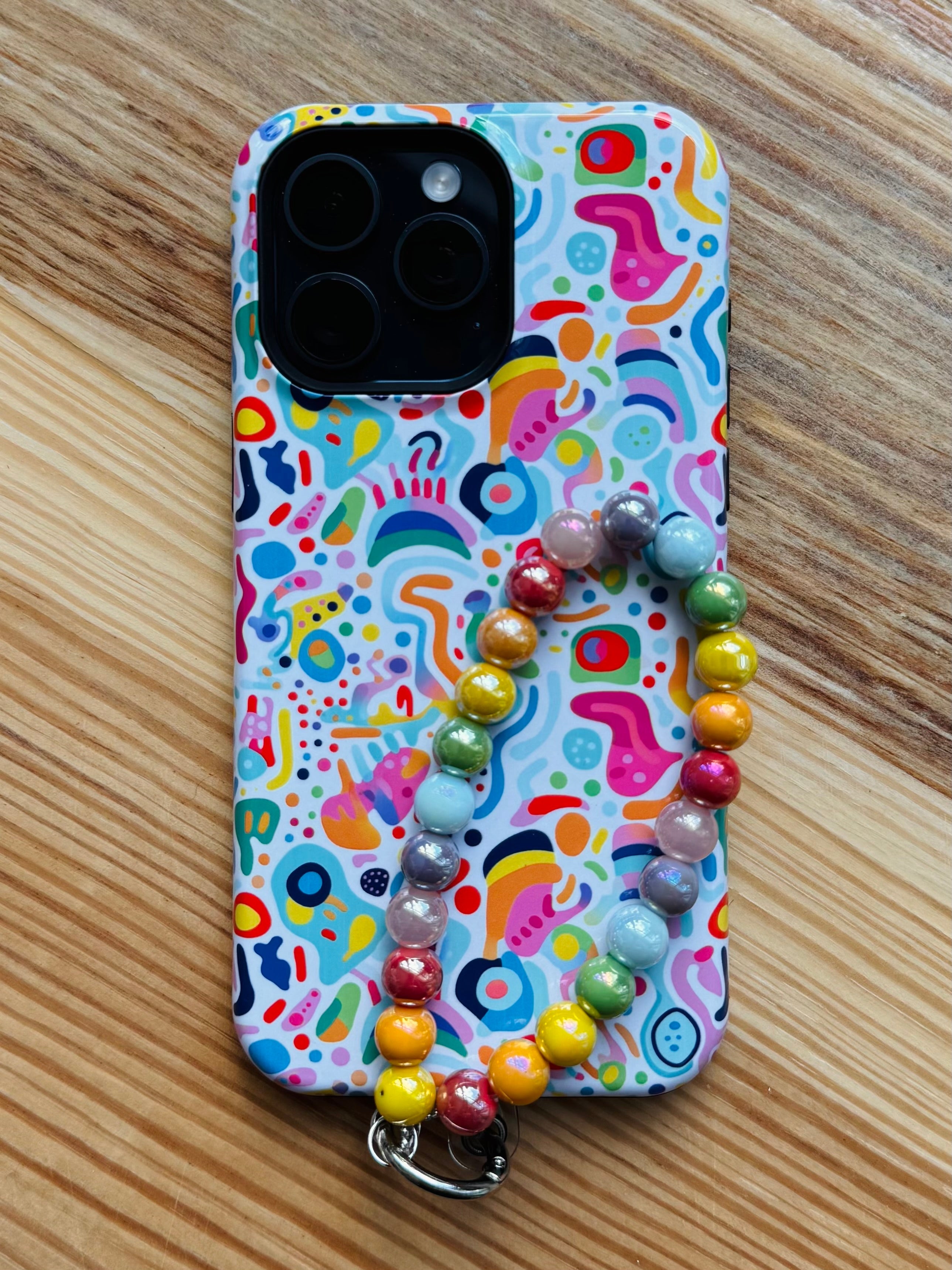 Rainbow Beaded Keychain Wristlet / Phone Lanyard Strap / Bag Chain Purse Charm