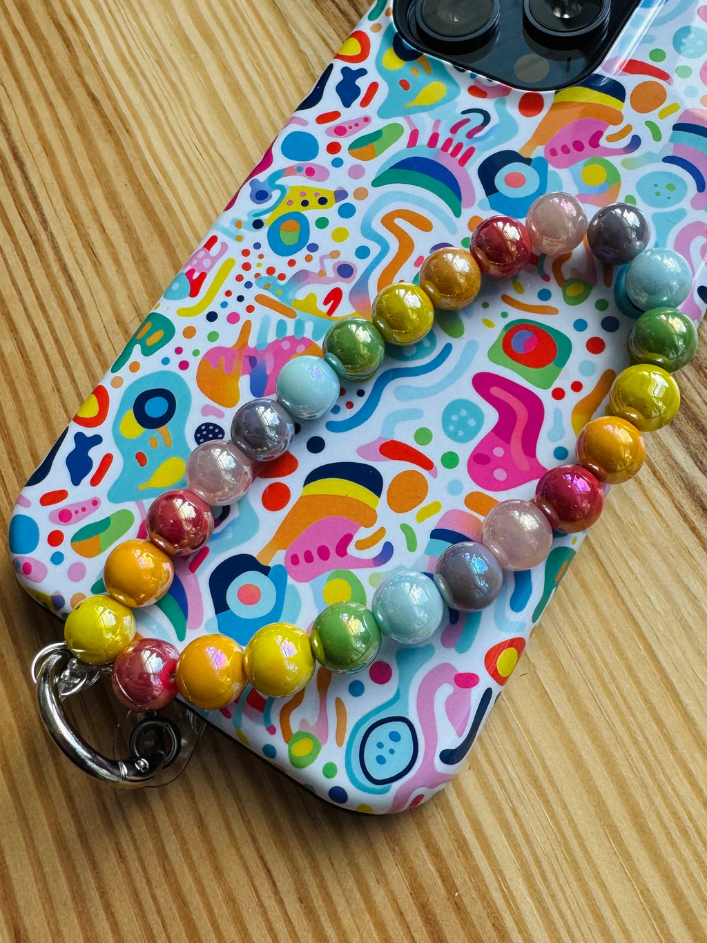 Rainbow Beaded Keychain Wristlet / Phone Lanyard Strap / Bag Chain Purse Charm