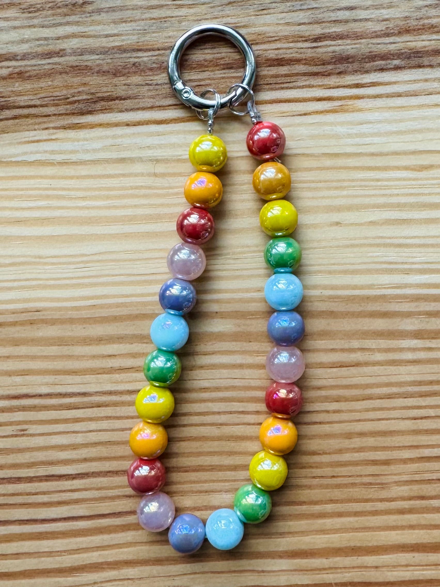 Rainbow Beaded Keychain Wristlet / Phone Lanyard Strap / Bag Chain Purse Charm