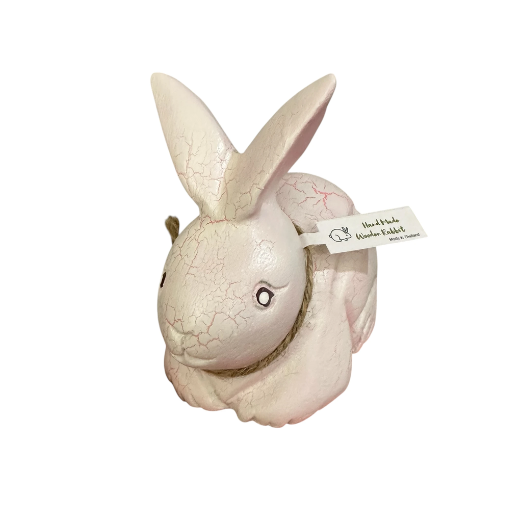 Wooden white bunny figurine decoration by Music Frog Co
