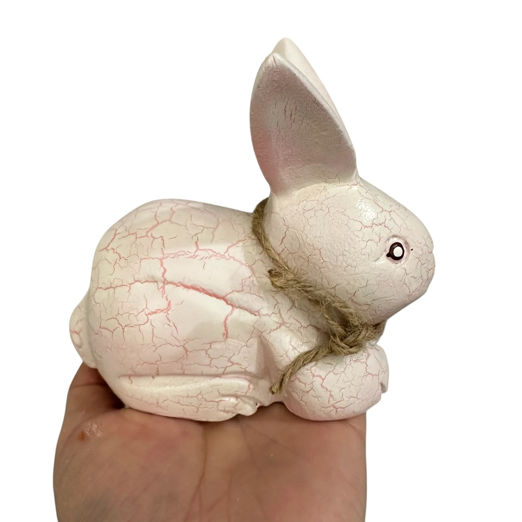 Wooden white bunny figurine decoration by Music Frog Co