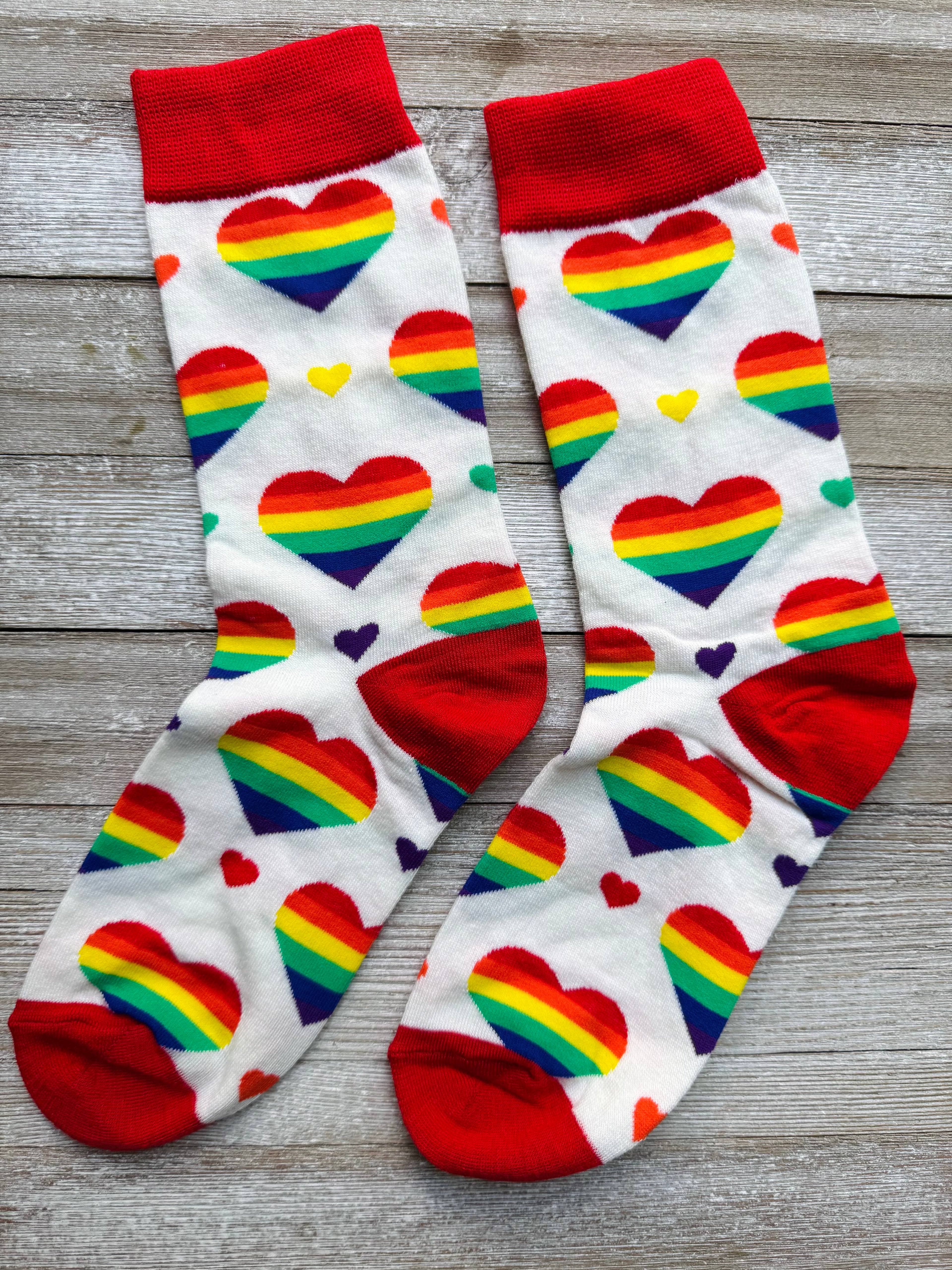 Rainbow Hearts Unisex Mid-Calf Adult Socks