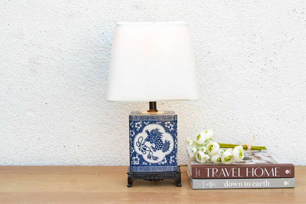 Antique Celestial Kirin Blue & White Petite Lamp