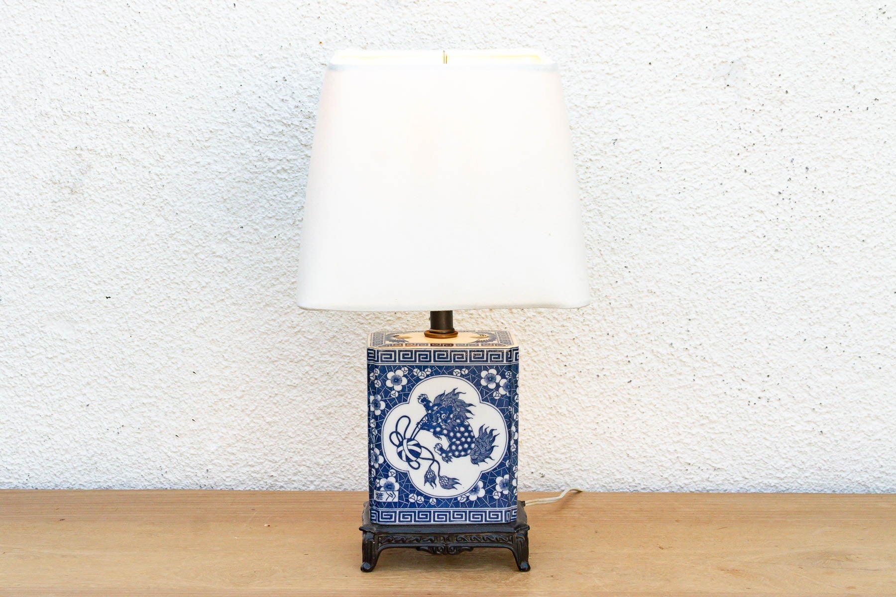 Antique Celestial Kirin Blue & White Petite Lamp