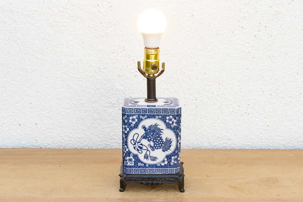 Antique Celestial Kirin Blue & White Petite Lamp
