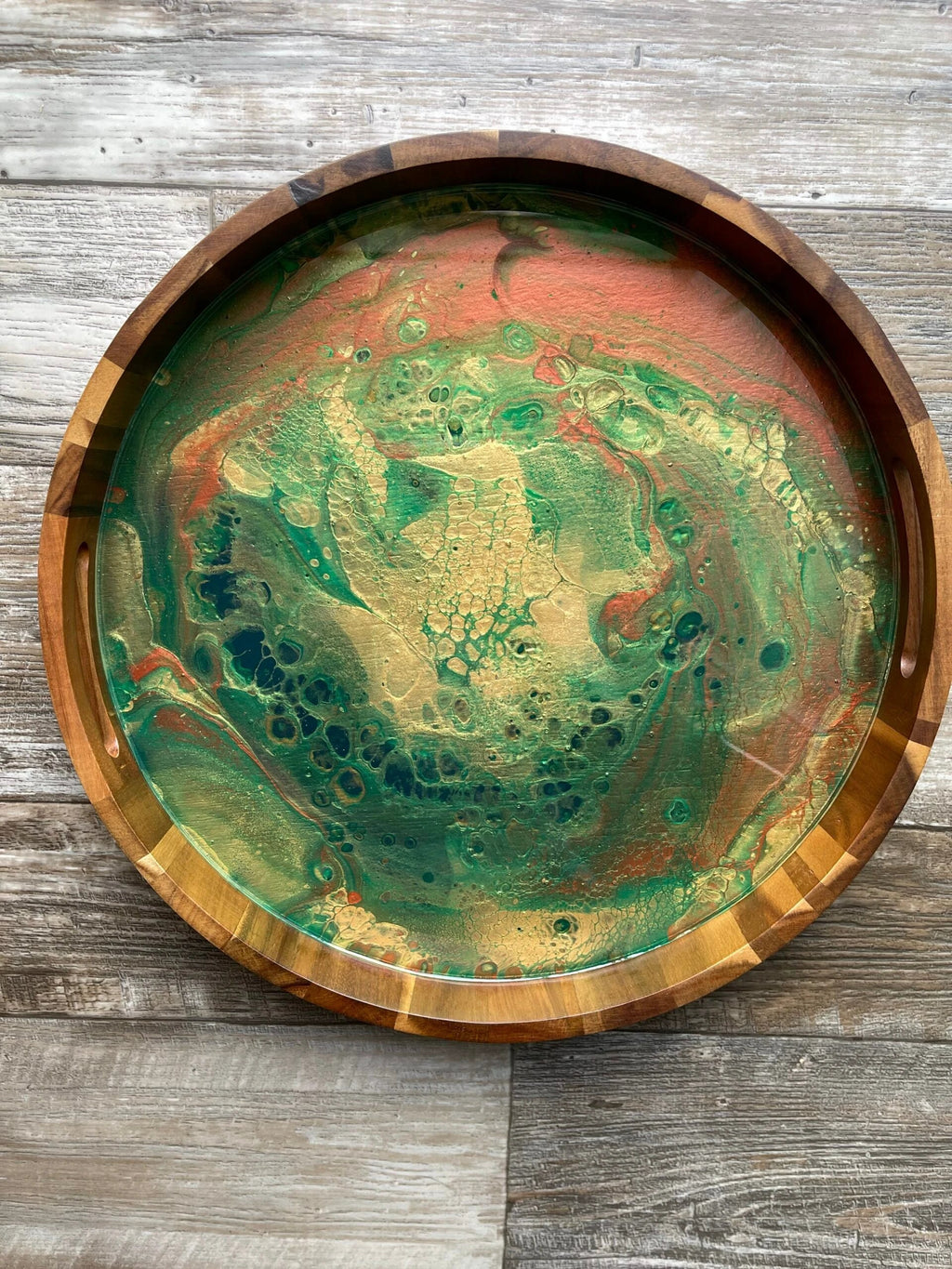 "The Audition Collection" Emerald City Large Round Acacia Wood Tray by Bespattered Facade