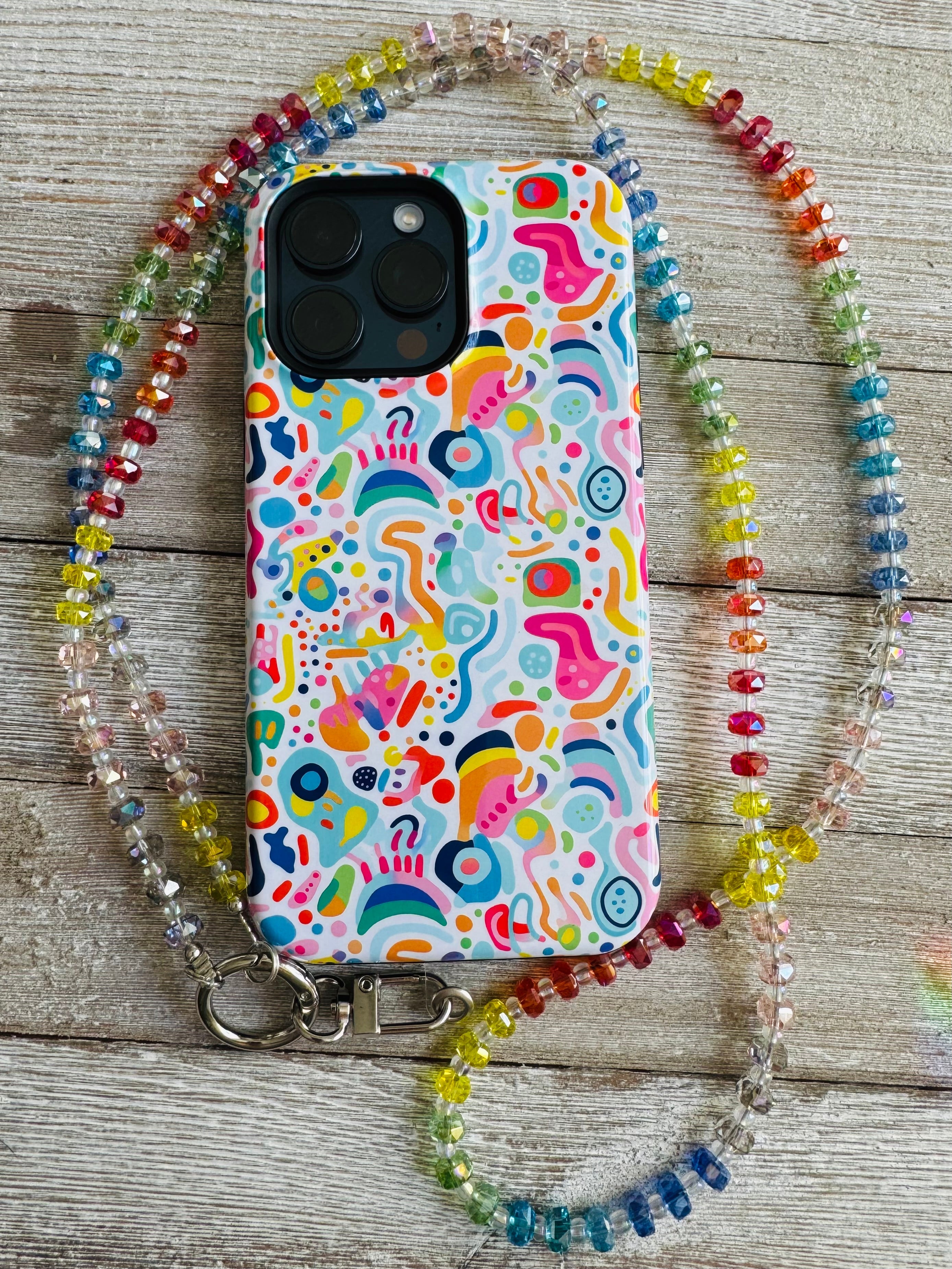 Rainbow Crystals Beaded ID Badge Lanyard / Crossbody Phone Strap / Bag Chain Purse Charm