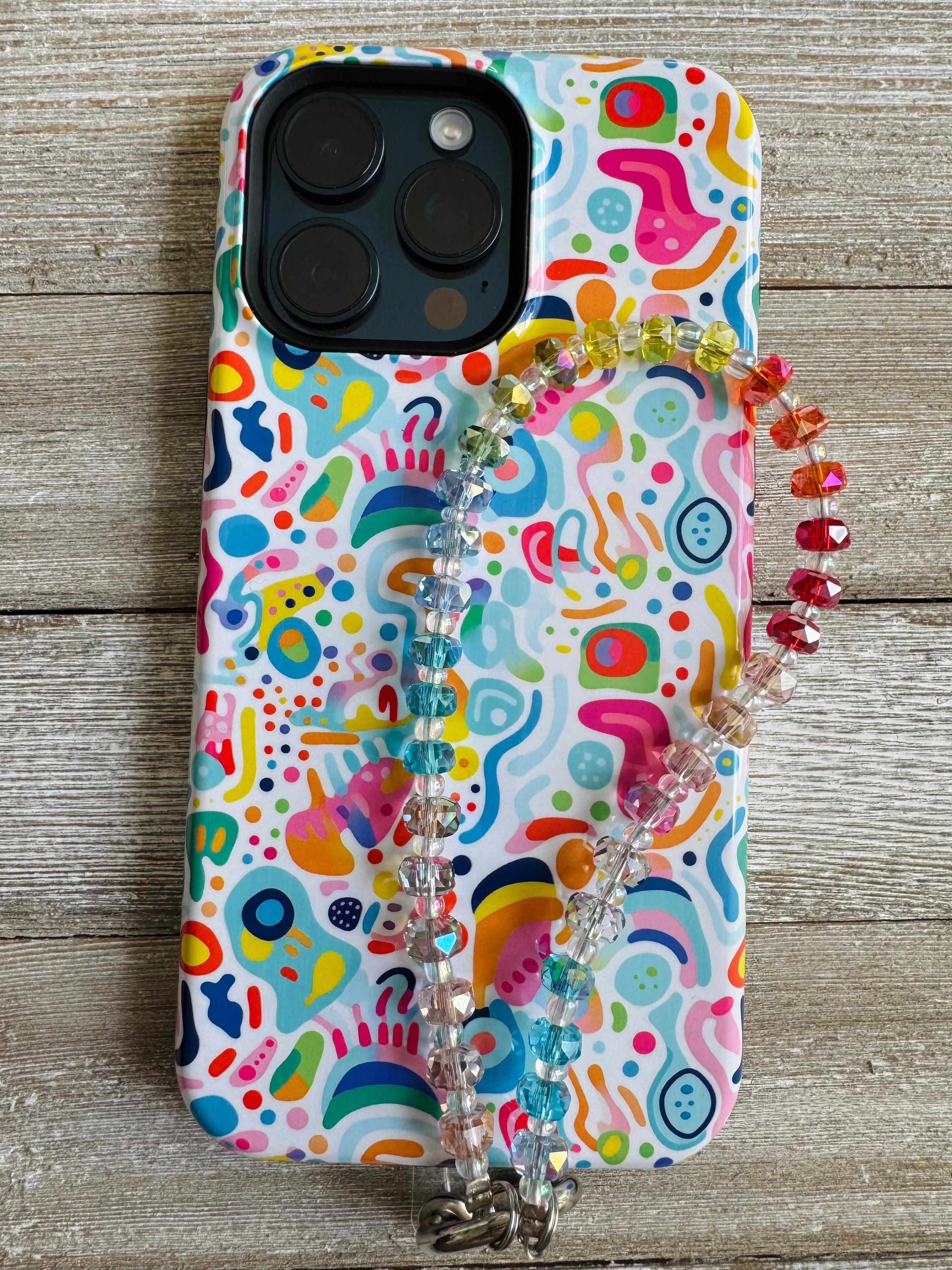 Rainbow Crystals Keychain Wristlet / Phone Lanyard Strap / Bag Chain Purse Charm