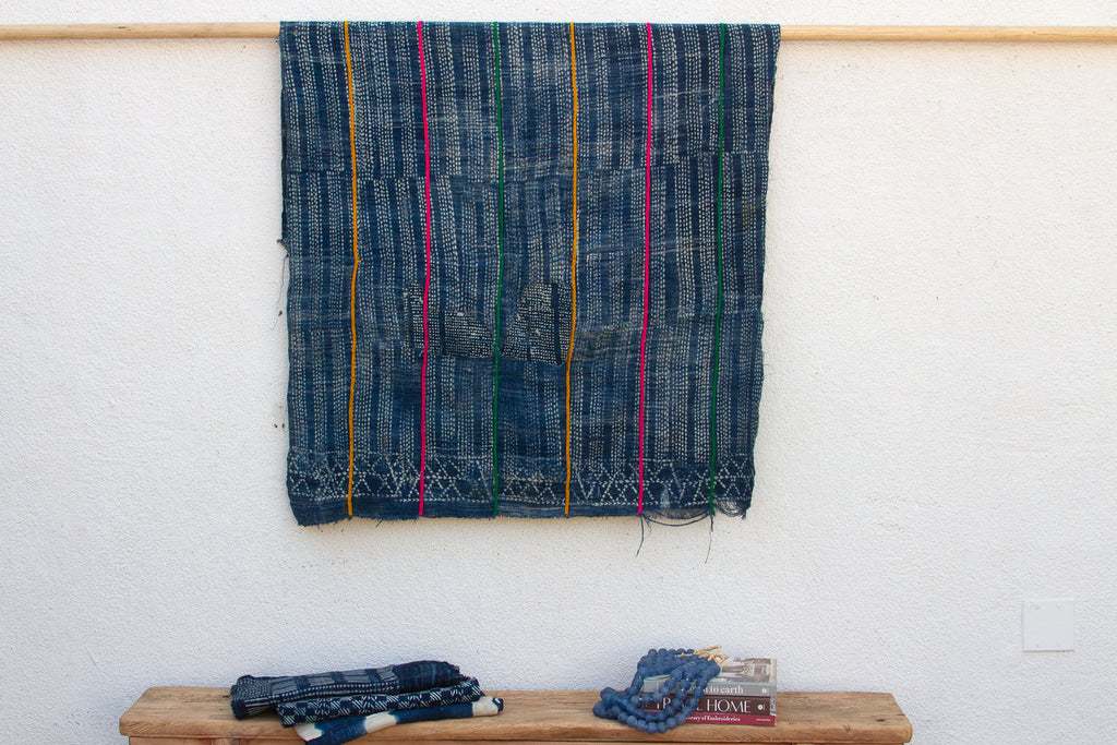 Dogon African Chromatic Stitching Indigo Throw