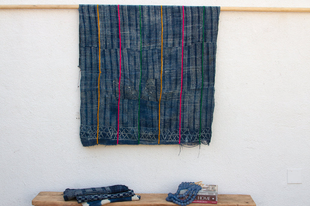 Dogon African Chromatic Stitching Indigo Throw