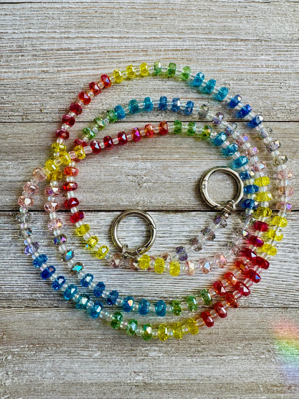 Rainbow Crystals Beaded ID Badge Lanyard / Crossbody Phone Strap / Bag Chain Purse Charm