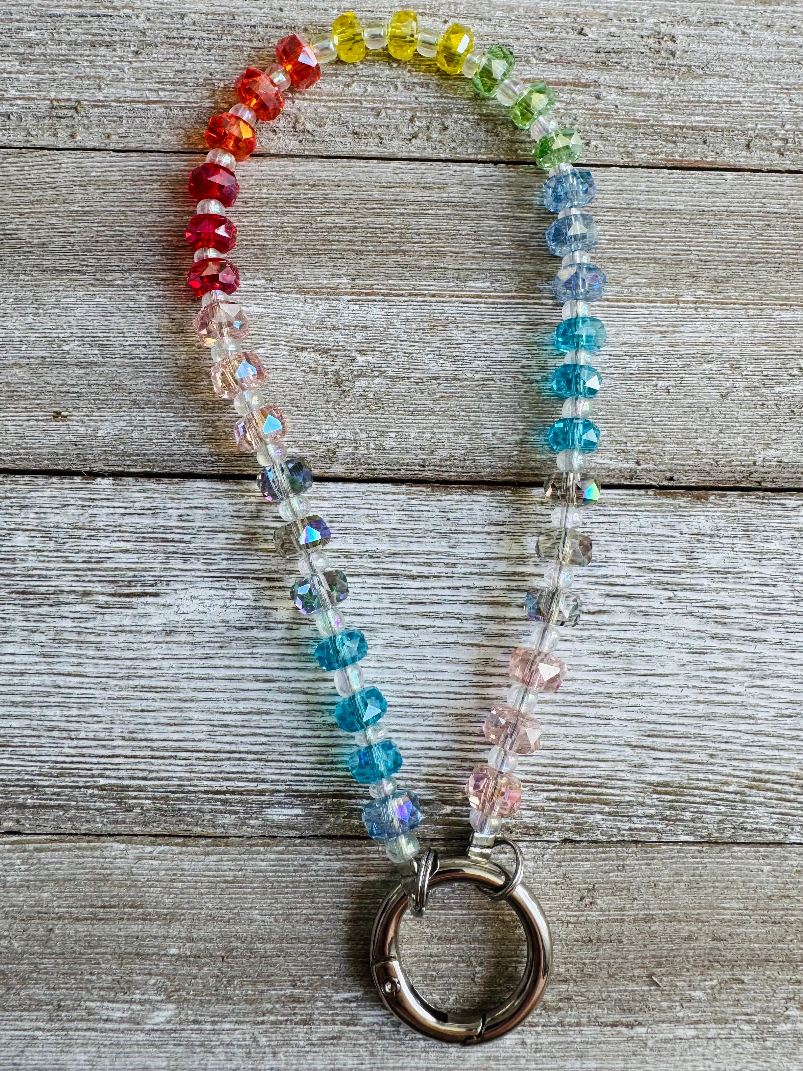 Rainbow Crystals Keychain Wristlet / Phone Lanyard Strap / Bag Chain Purse Charm