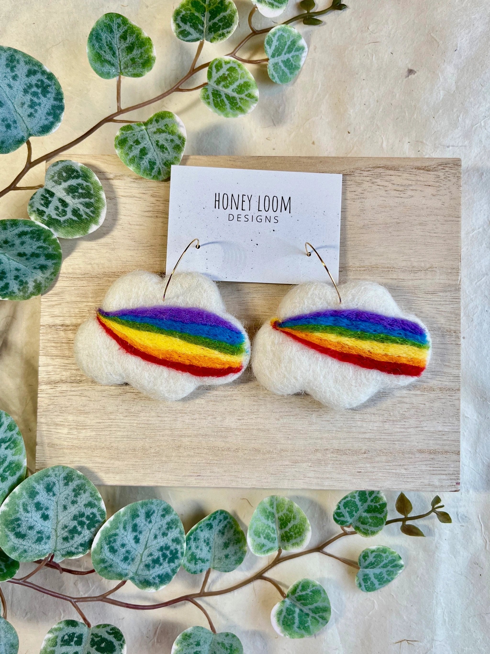 Pride Rainbow Cloud Felted Earrings by honeyloomdesigns