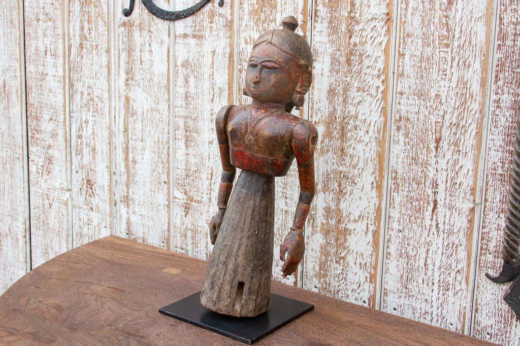 Antique Indian Goddess Wooden Statue by DE-COR | Globally Inspired