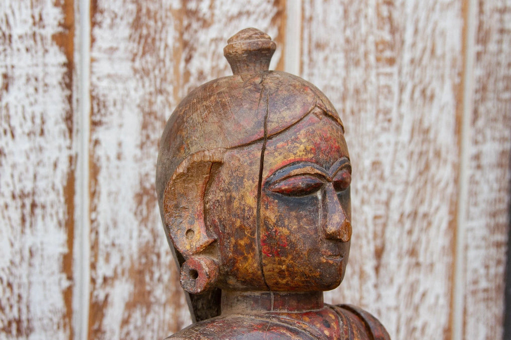 Antique Indian Goddess Wooden Statue by DE-COR | Globally Inspired