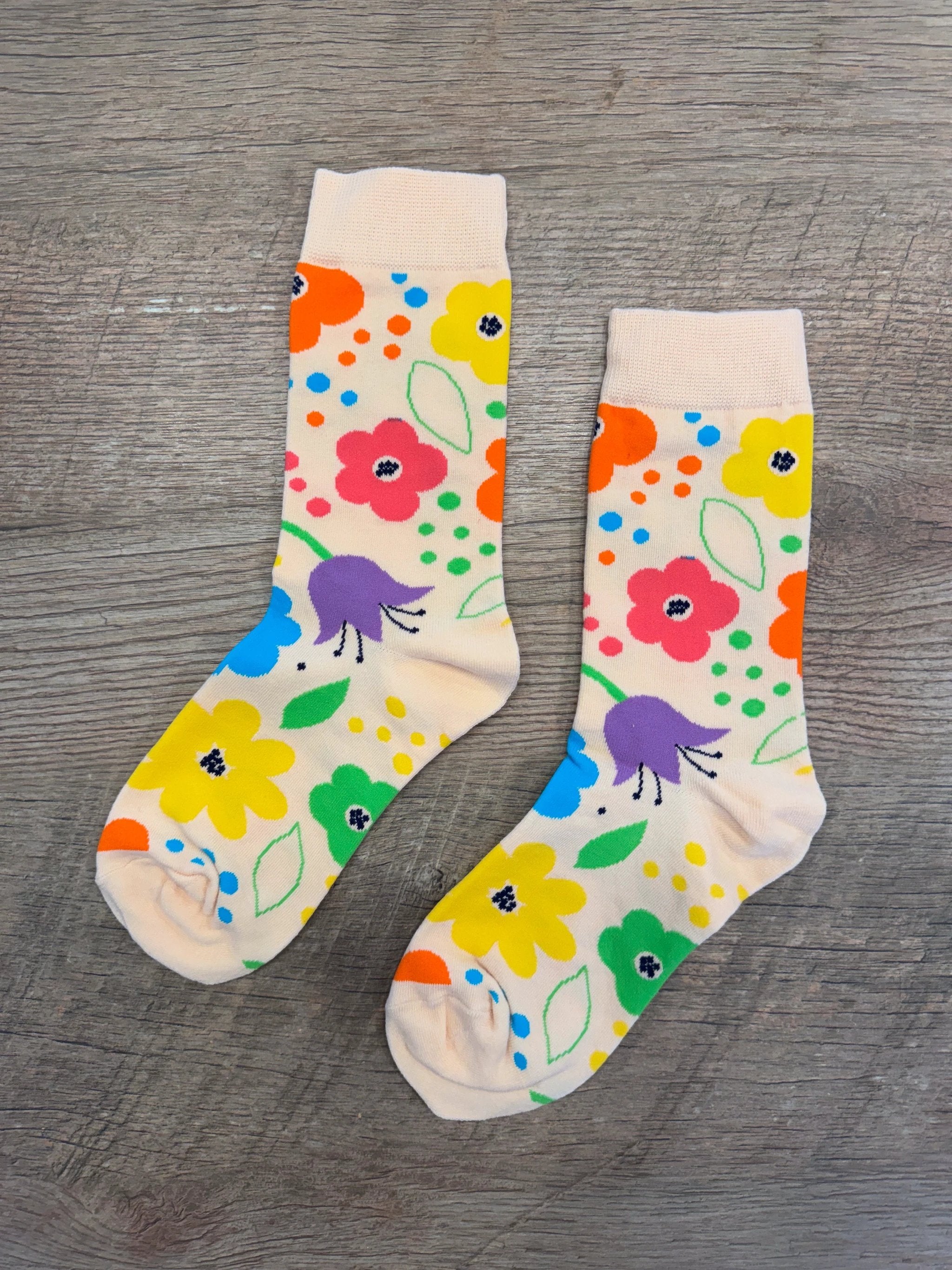 Rainbow Flowers Colorful Floral Unisex Mid-Calf Adult Socks by Bespattered Facade