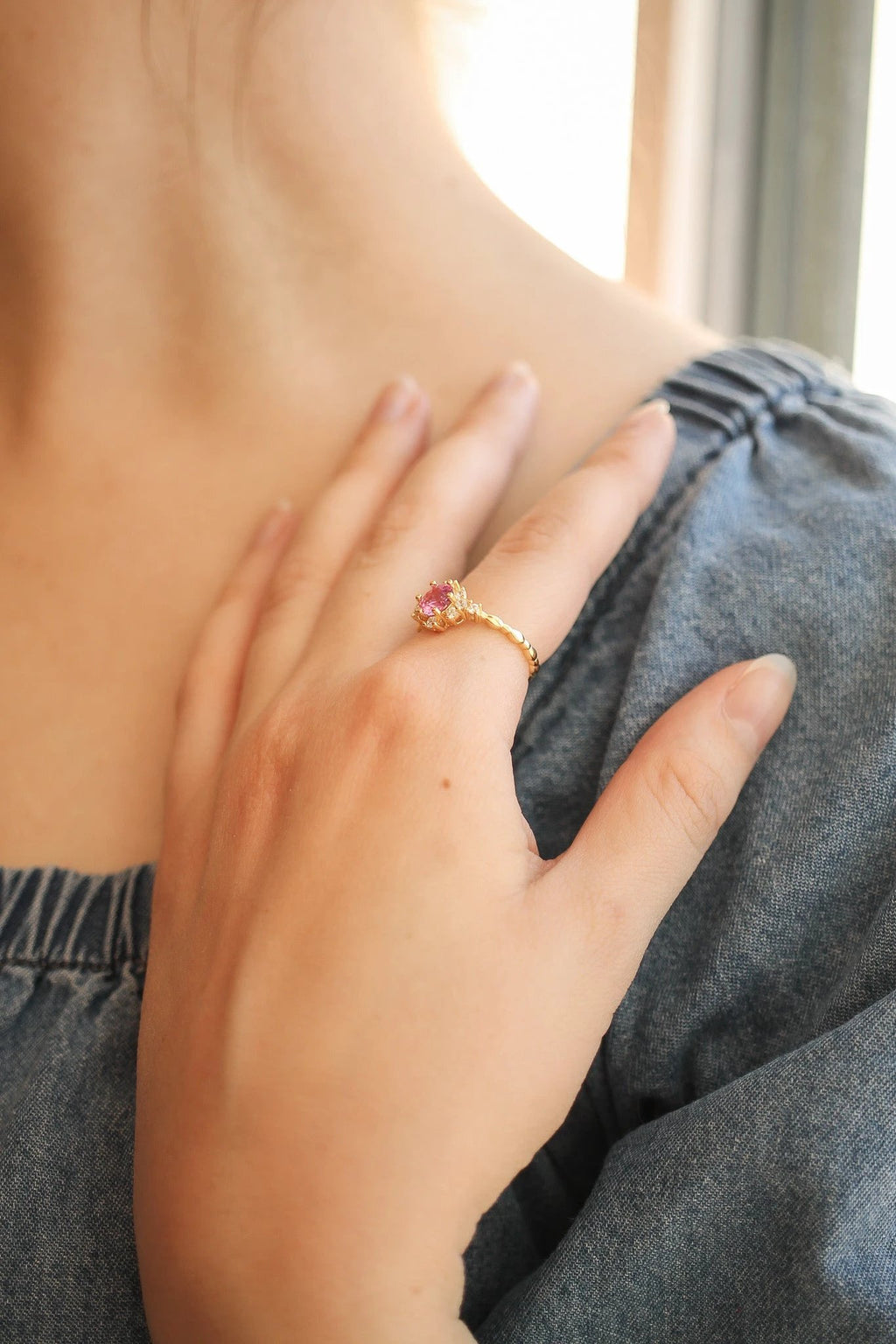Calliope Ring in Pink Sapphire by Rose & Clay
