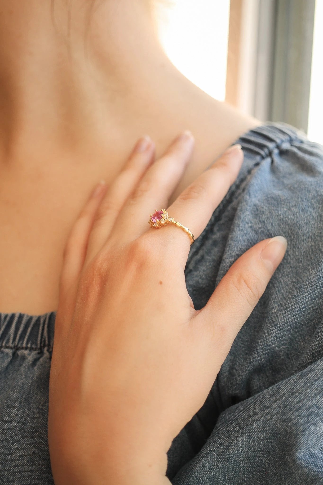 Calliope Ring in Pink Sapphire by Rose & Clay