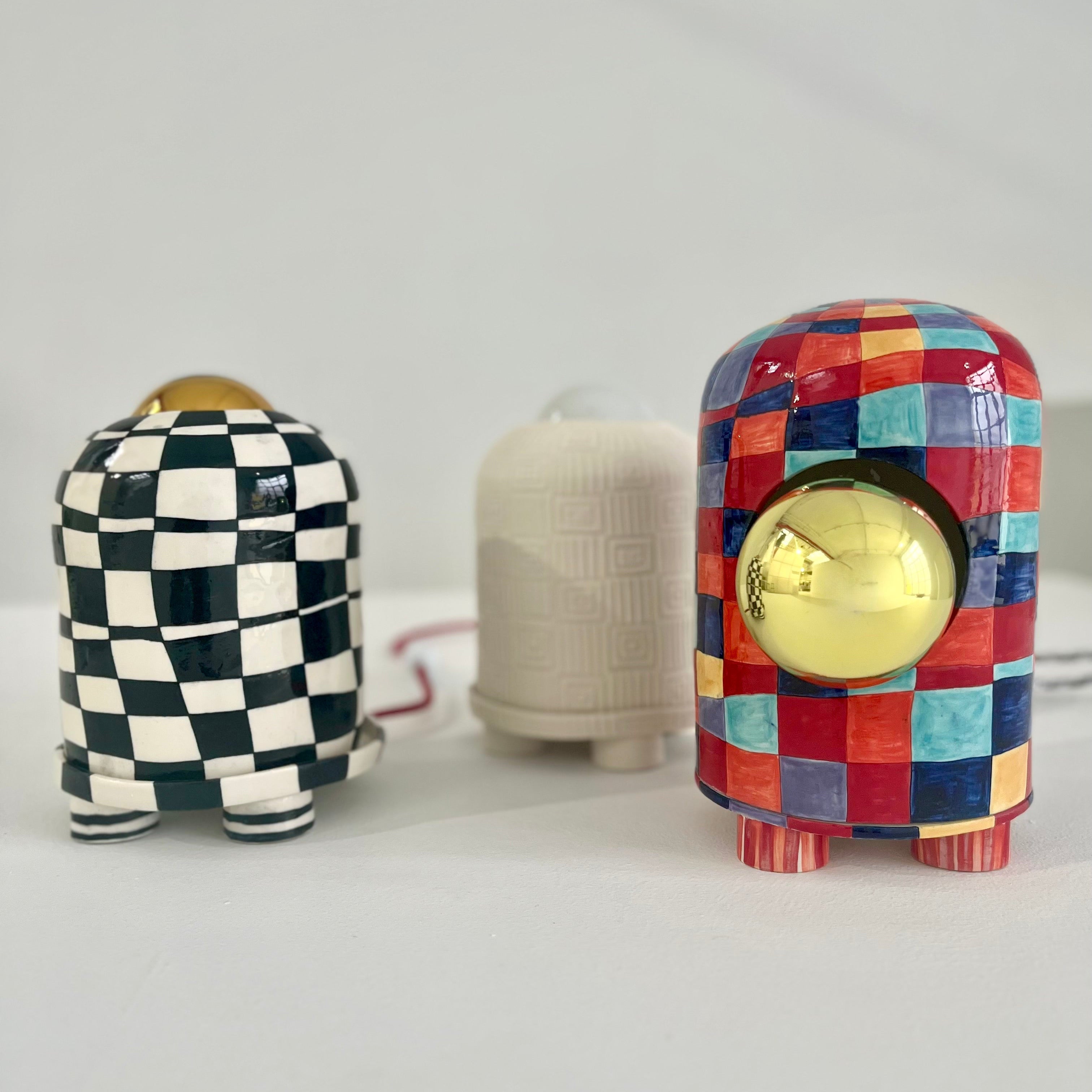 Cyclops handmade and hand painted table lamp with light bulb