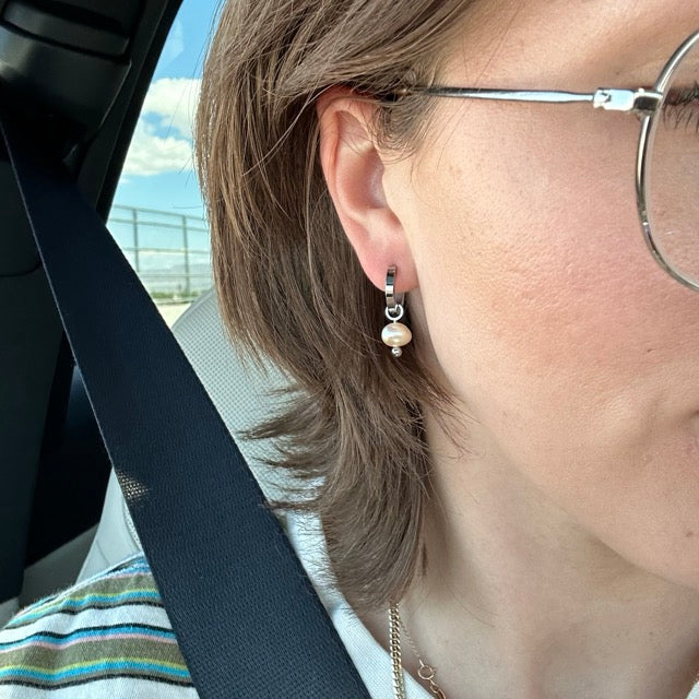 Natural Pearl Huggie Hoop Charms