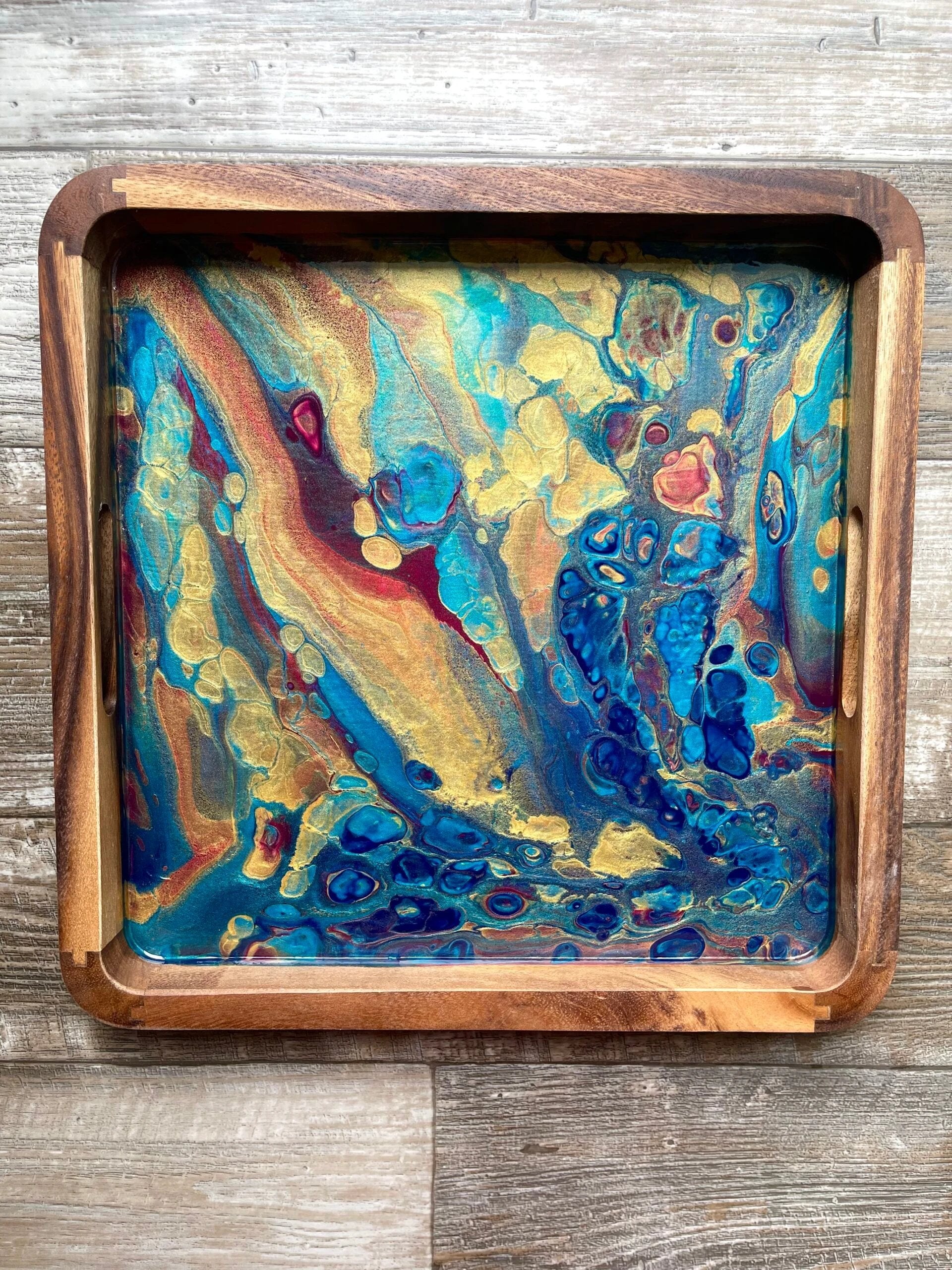 Bejeweled Square Acacia Wood Tray by Bespattered Facade