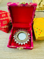 Mirror Metal Diya / T-Light Holder  - Exquisite Flower Shaped Diya - Diwali or Indian Celebration Return Gift -Set of 2