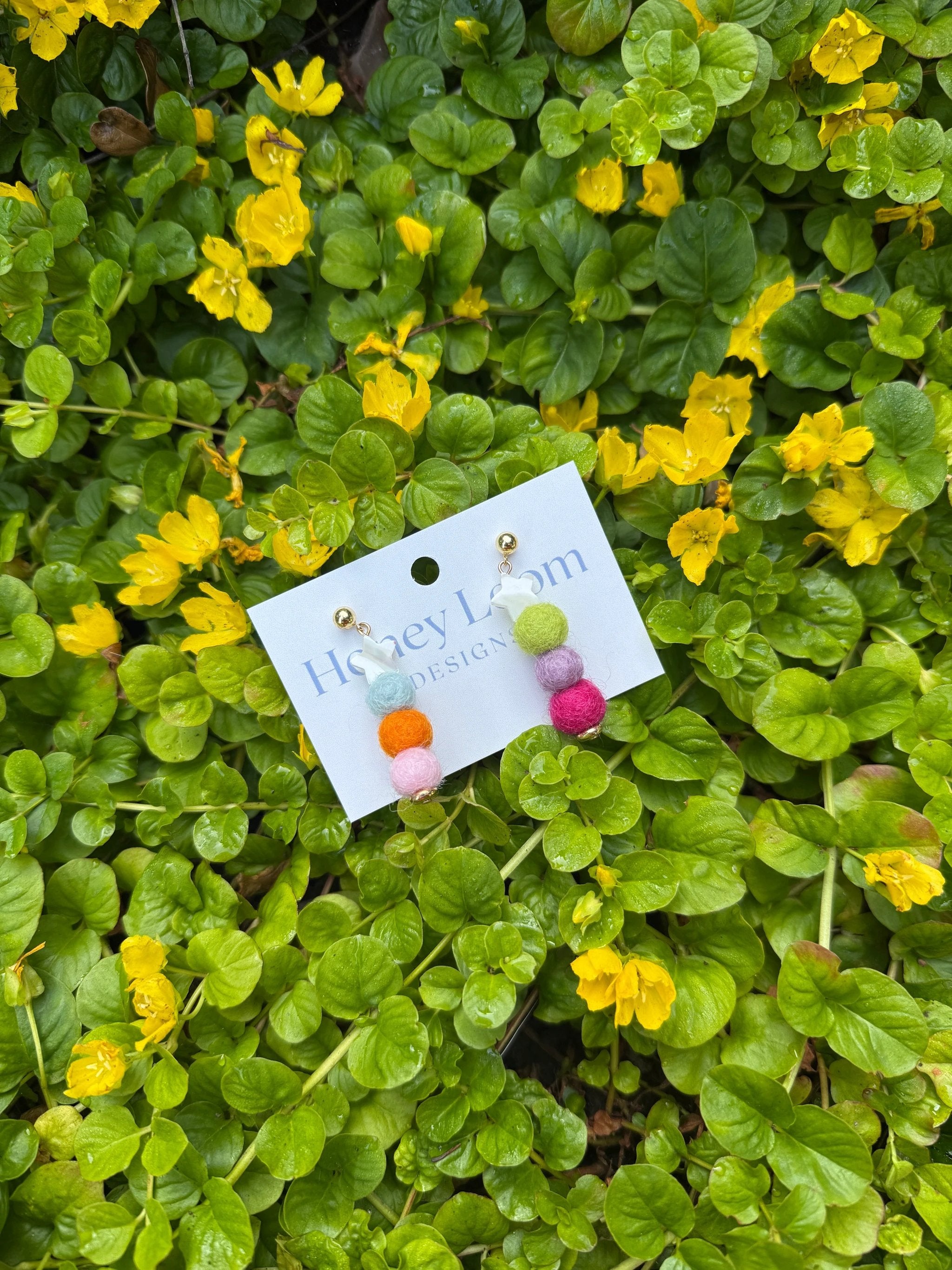 Rainbow Star Pom Pom Earring by honeyloomdesigns