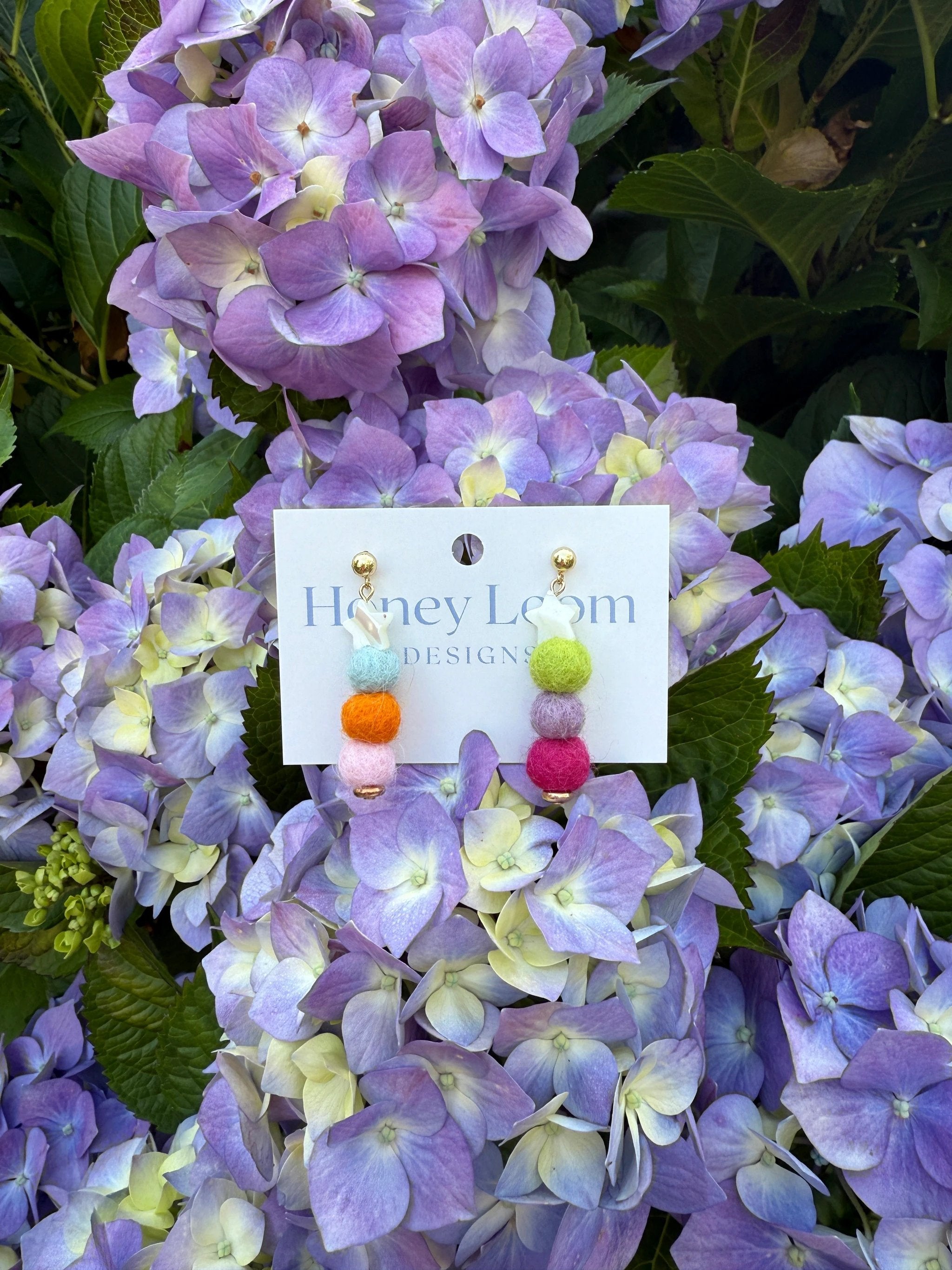 Rainbow Star Pom Pom Earring by honeyloomdesigns