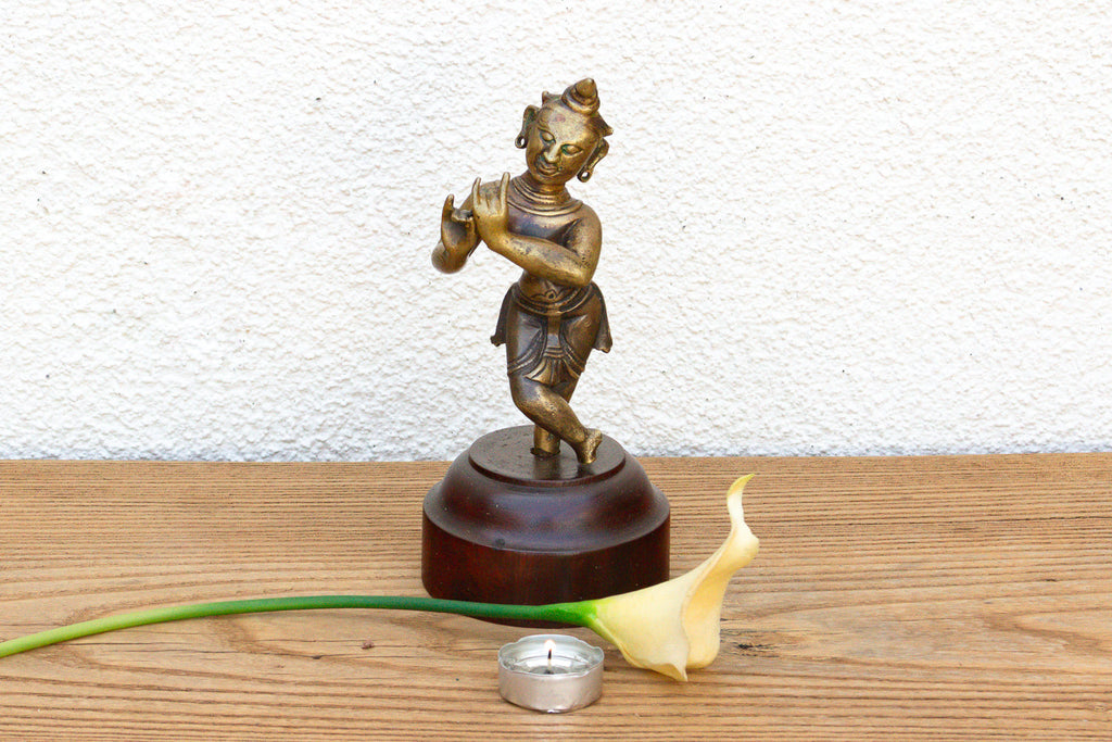 Captivating Indian Bronze Krishna on a Custom Stand