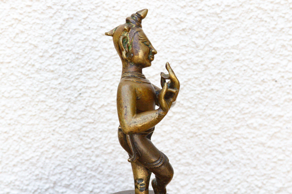 Captivating Indian Bronze Krishna on a Custom Stand
