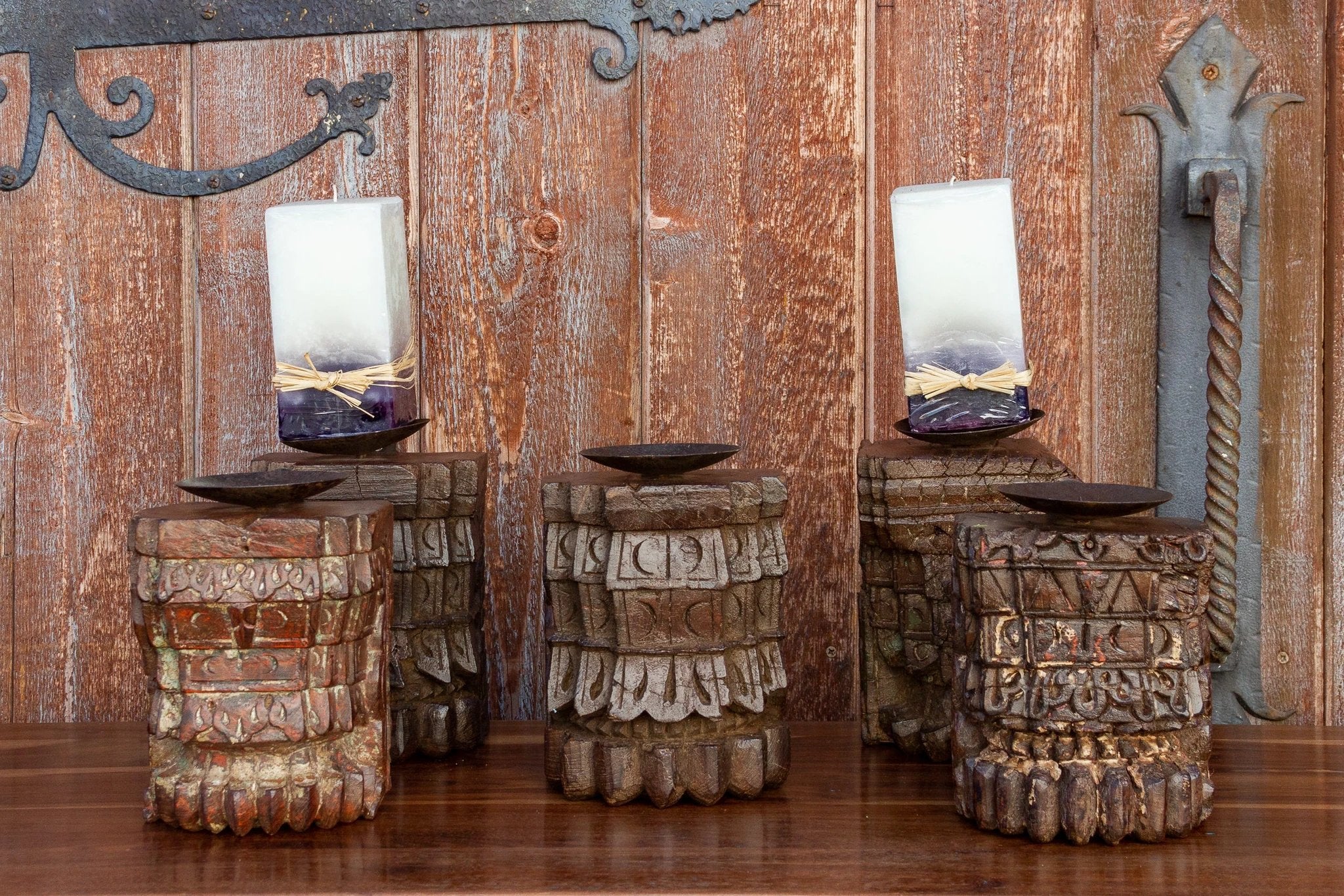 Surya Indian Antique Carved Candle Holder by DE-COR | Globally Inspired