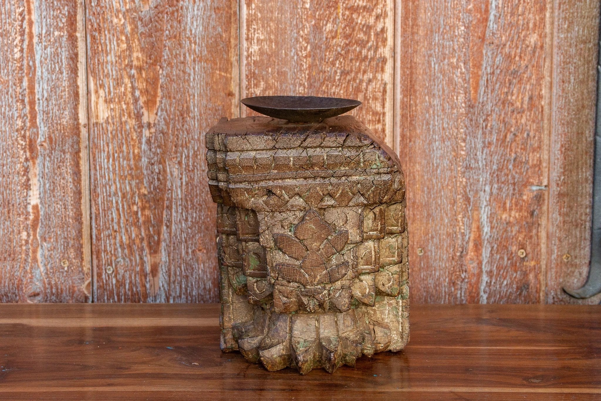Surya Indian Antique Carved Candle Holder by DE-COR | Globally Inspired
