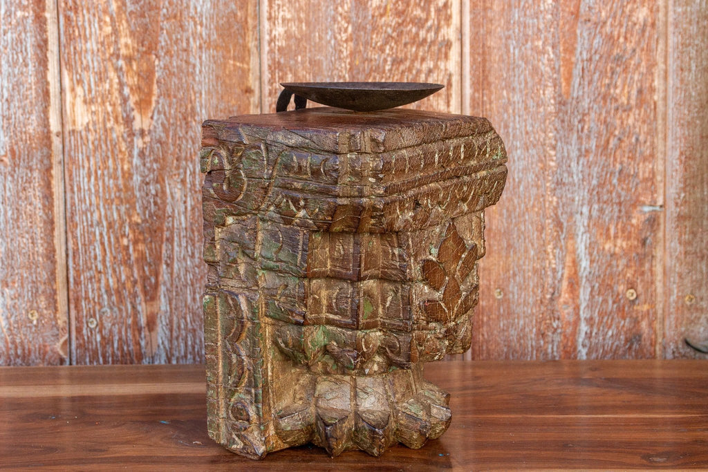 Surya Indian Antique Carved Candle Holder by DE-COR | Globally Inspired