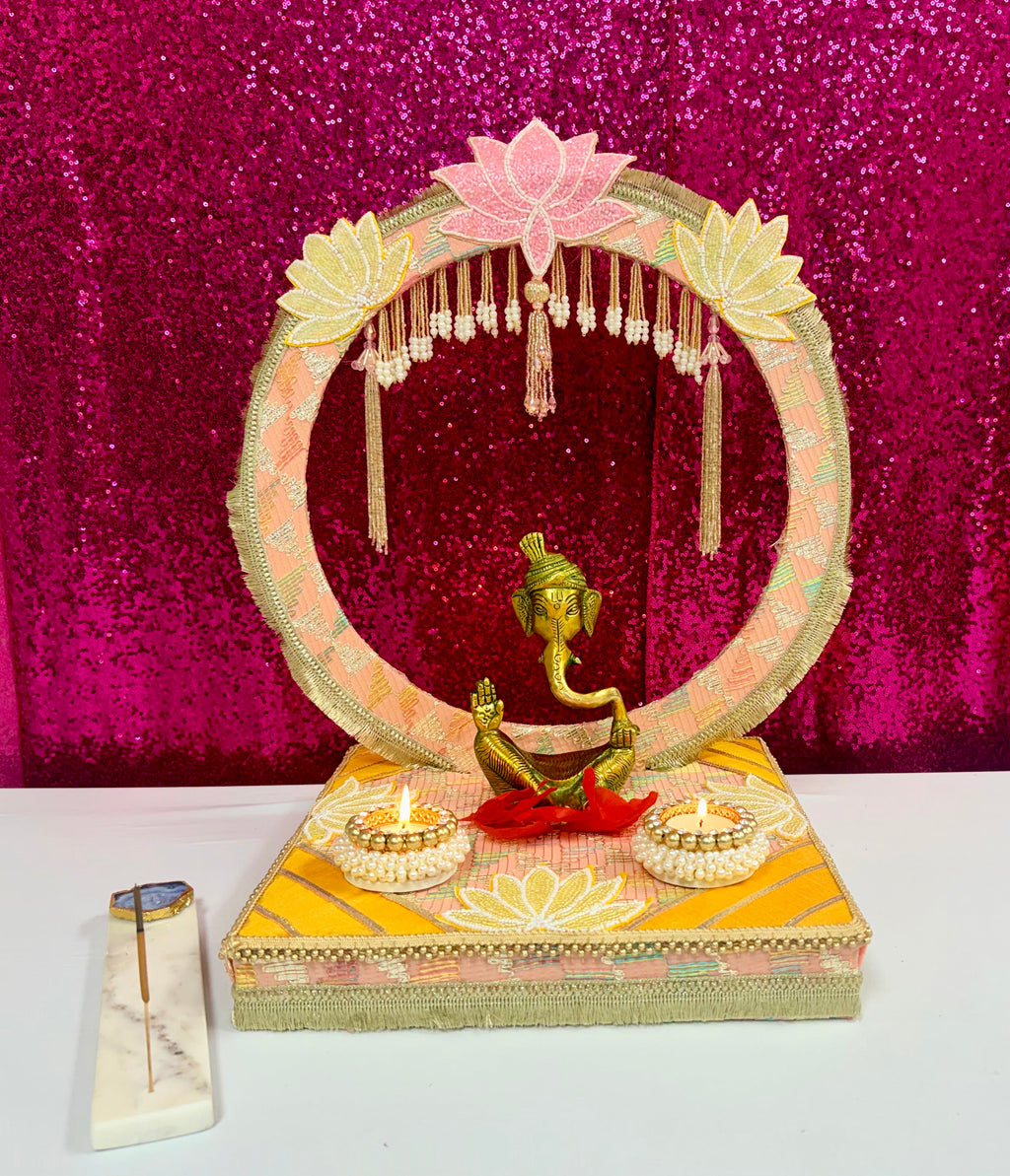 Ganpati Singhasan with Backdrop - Reusable Decoration for Ganesha Chaturthi/Ganpati Festival