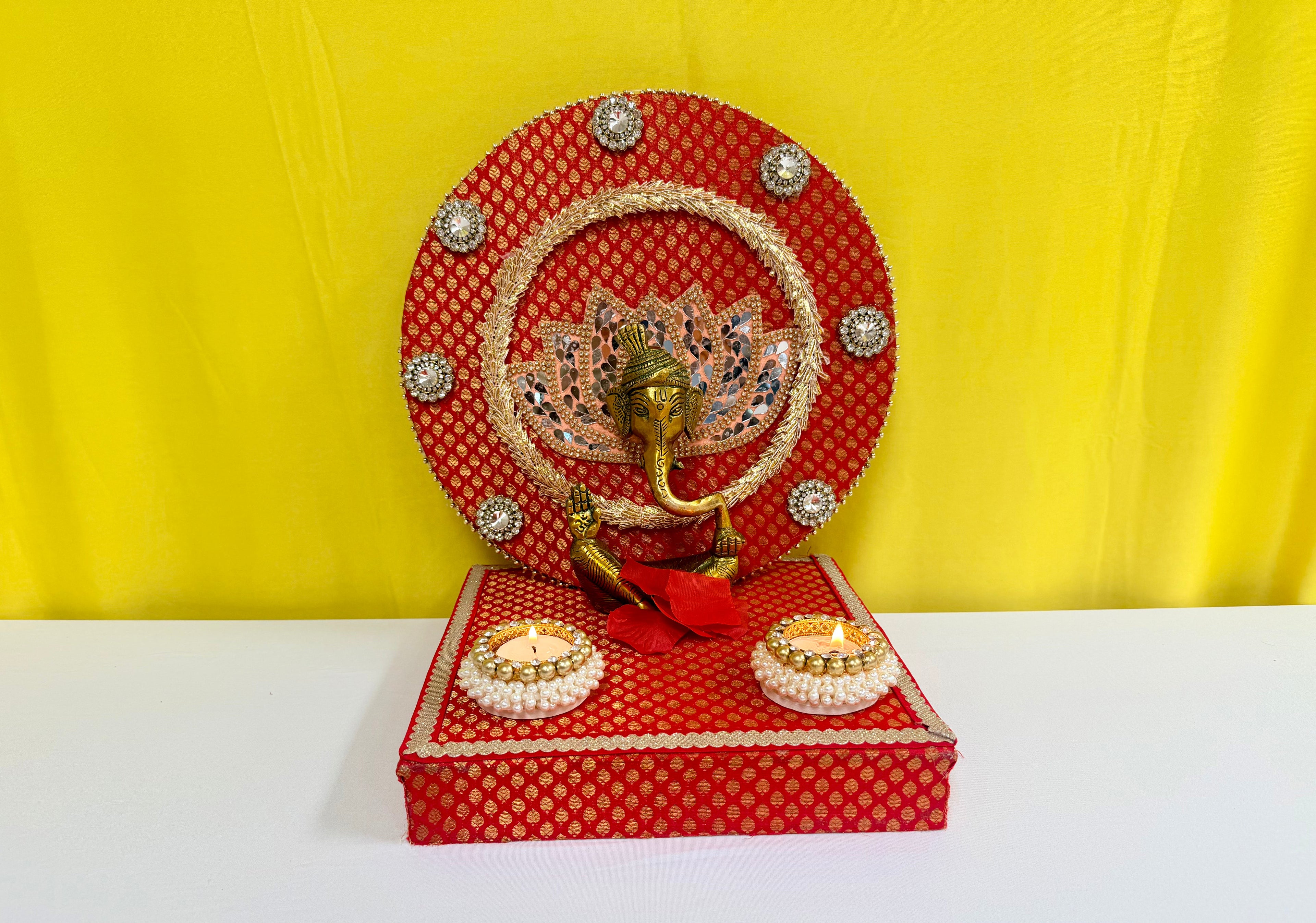 Ganpati Singhasan with Backdrop - Reusable Decoration for Ganesha Chaturthi/Ganpati Festival