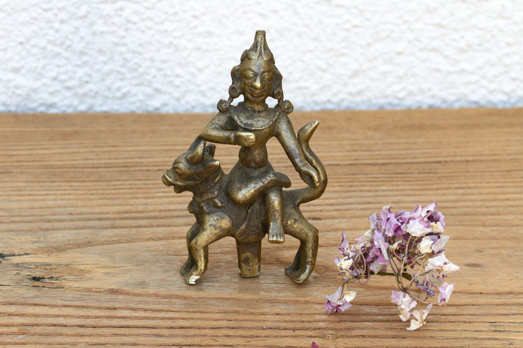 Antique Bronze Deity Figure on Nandi Bull