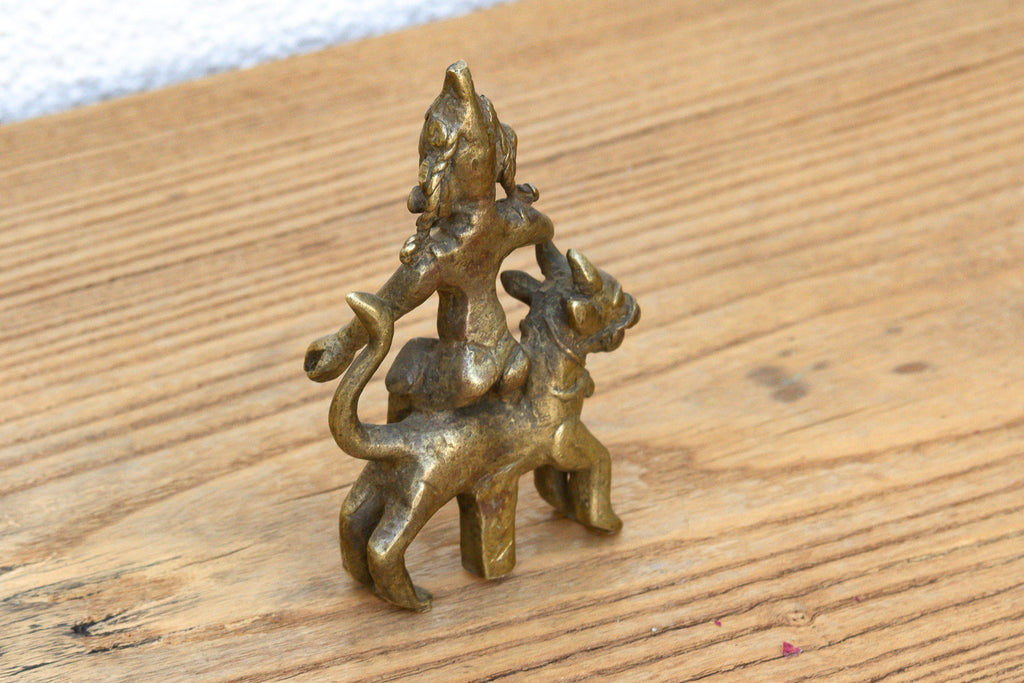 Antique Bronze Deity Figure on Nandi Bull