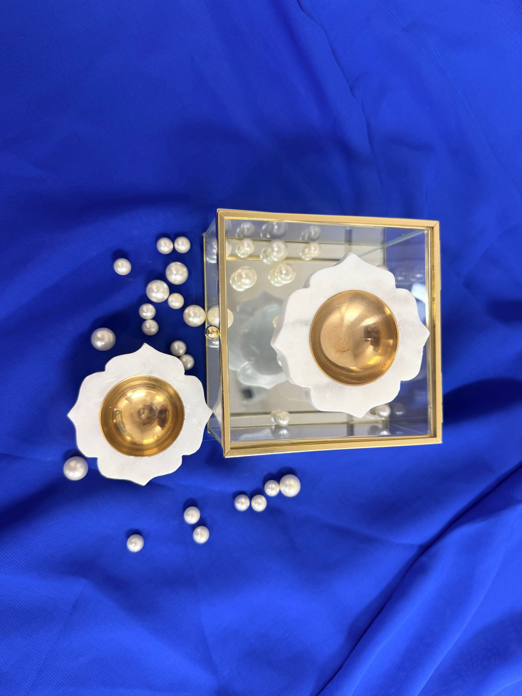 Set of 2 Marble Diyas with Brass Inserts