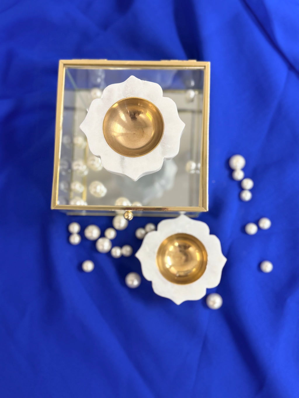 Set of 2 Marble Diyas with Brass Inserts