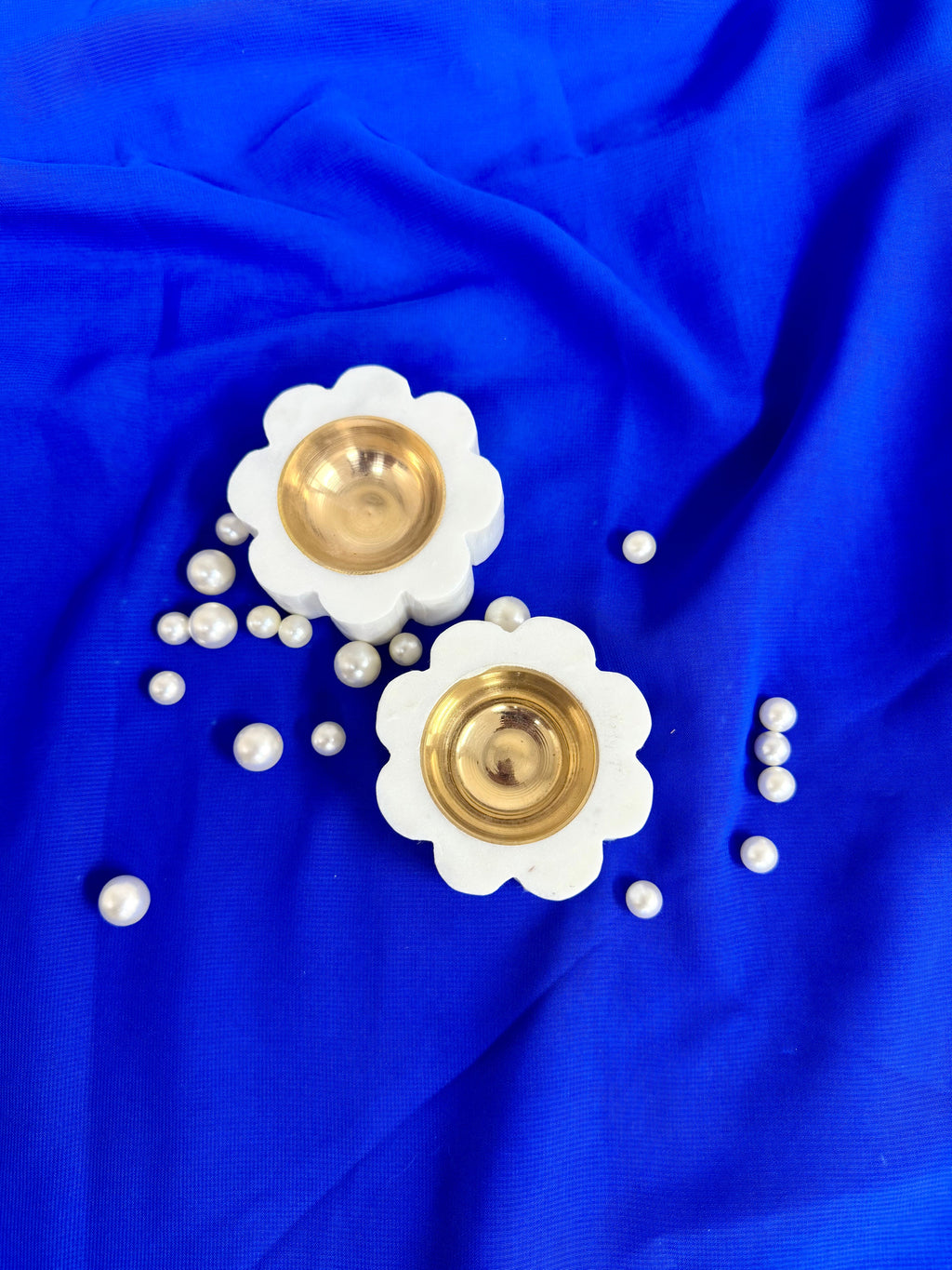 Set of 2 Marble Diyas with Brass Inserts