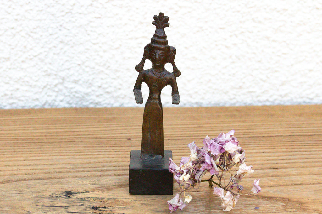 Crowned Tribal Miniature Bronze Female Figure