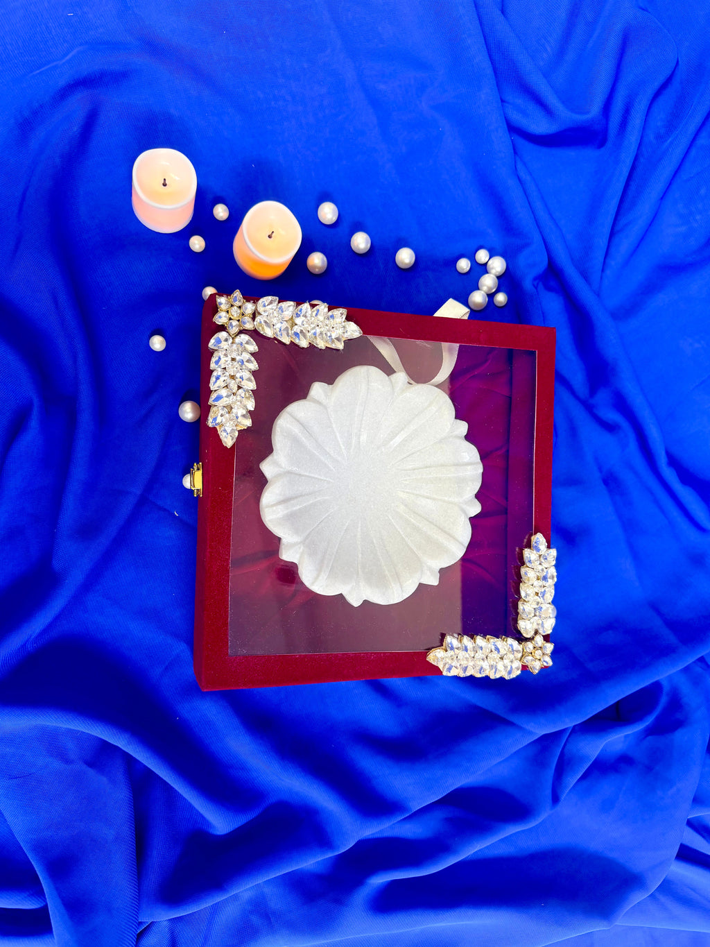 6 Inch Marble Urli with Adorned Velvet Box