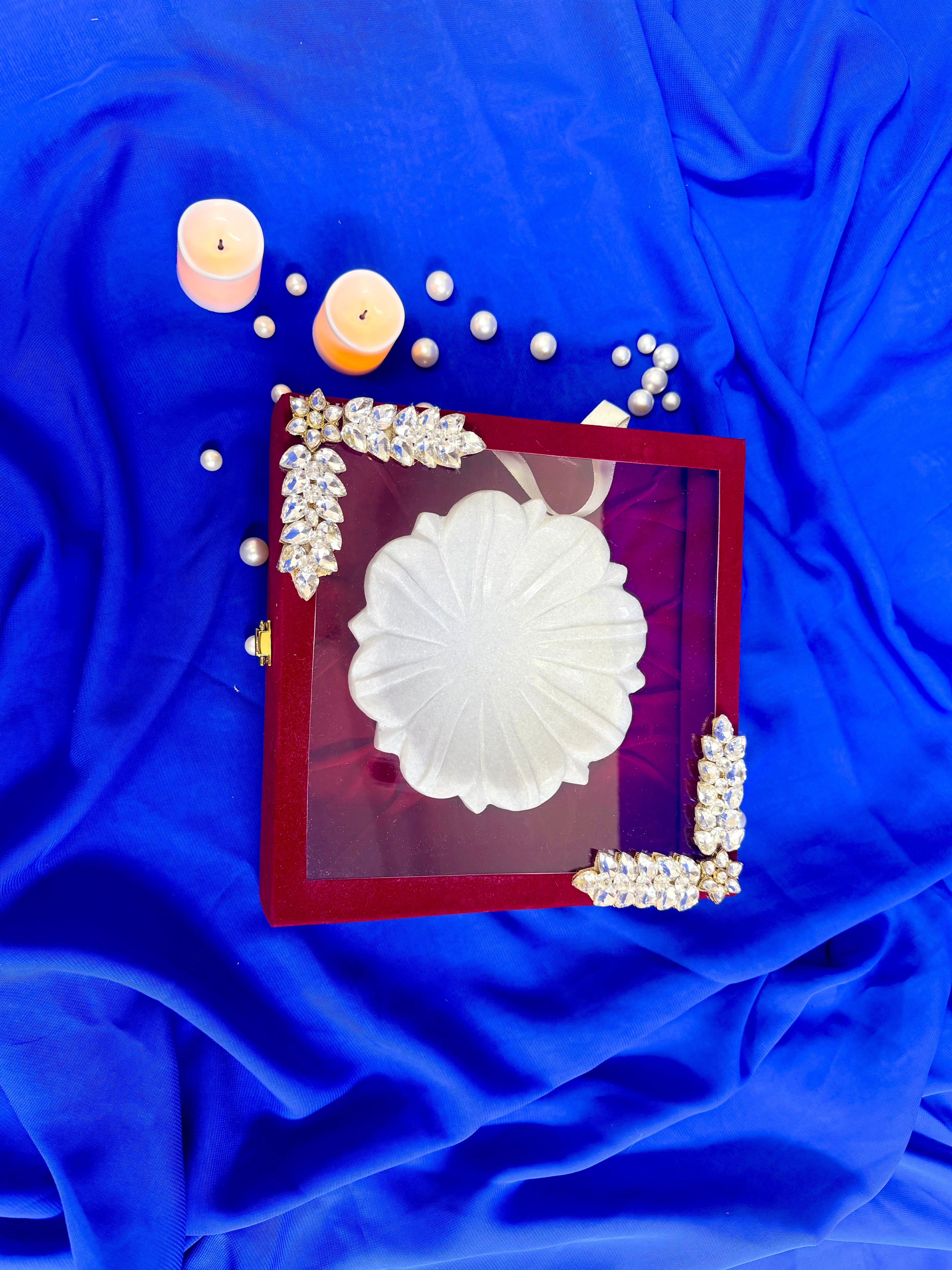 6 Inch Marble Urli with Adorned Velvet Box