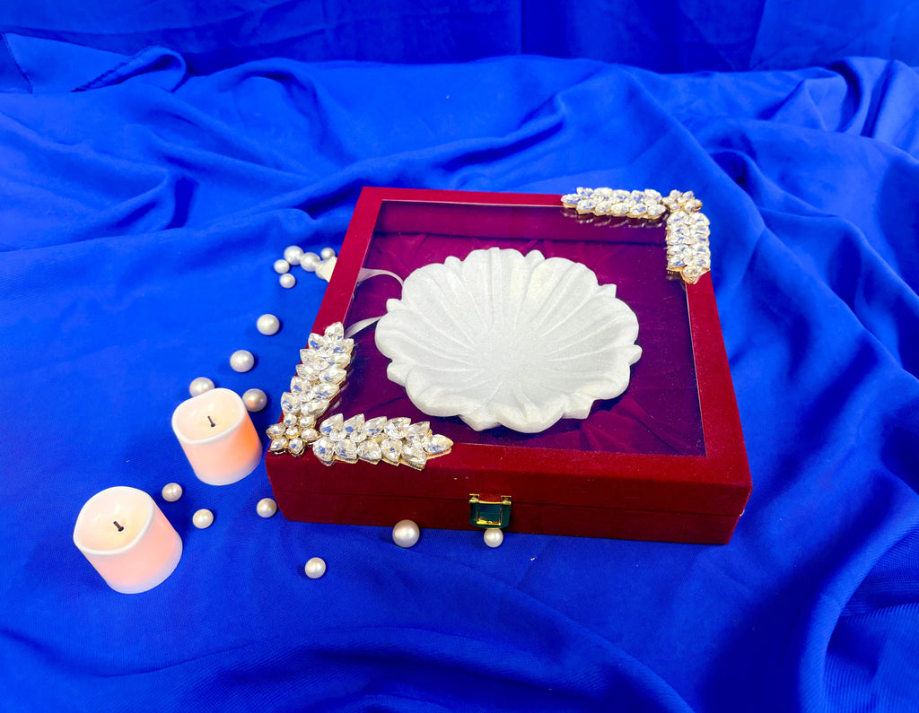 6 Inch Marble Urli with Adorned Velvet Box