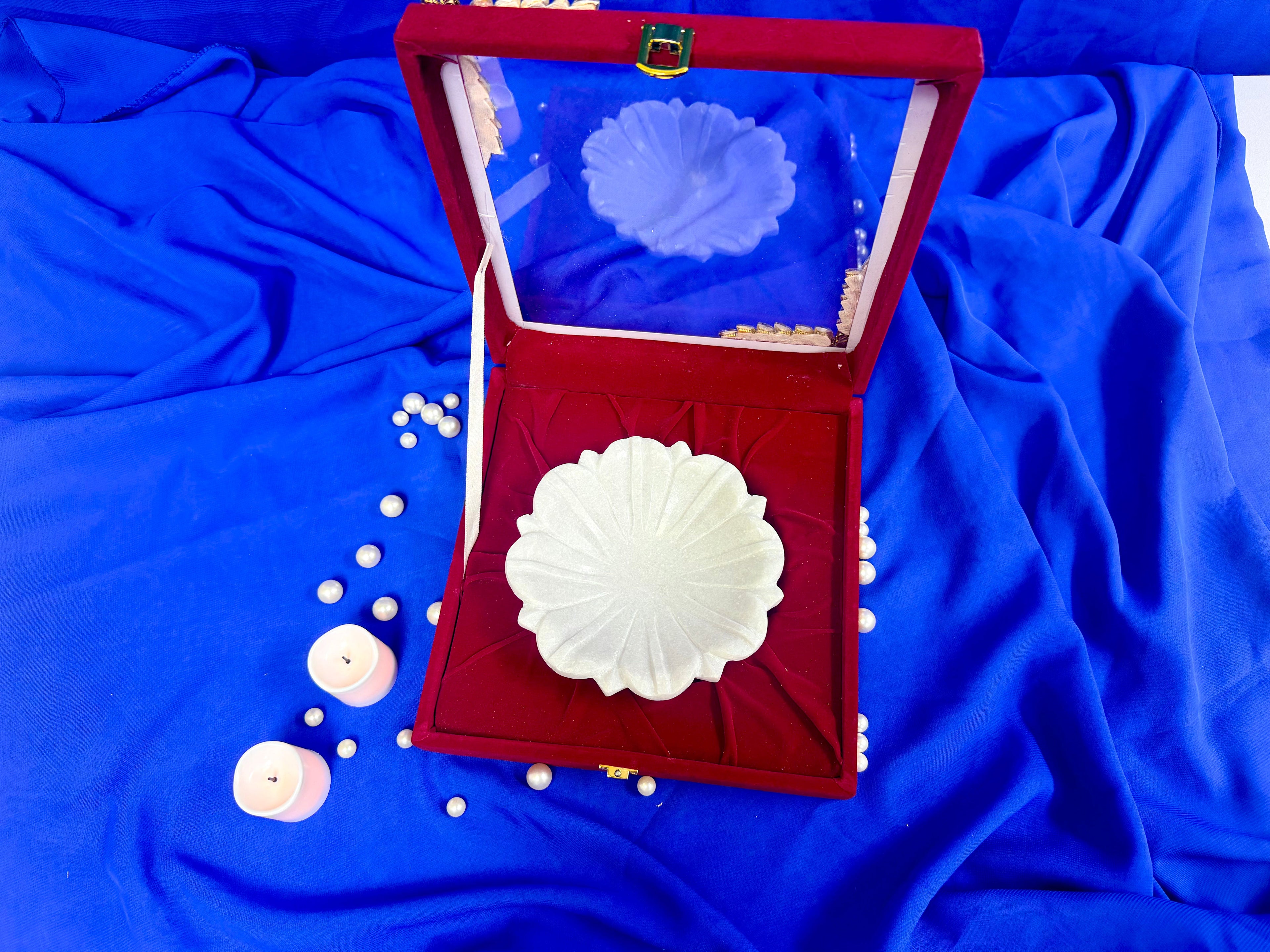 6 Inch Marble Urli with Adorned Velvet Box
